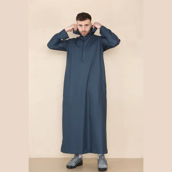 108 Mens Navy Muslim Slim or Regular Fit Hooded Thobe 4