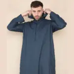 108 - Men's Navy Muslim Slim or Regular Fit Hooded Thobe - Image 4