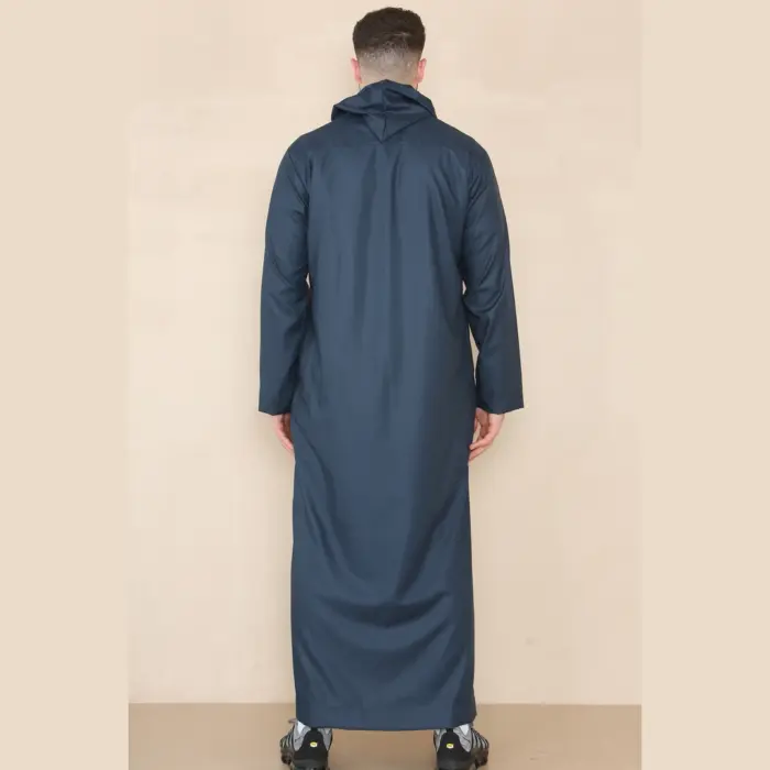108 - Men's Navy Muslim Slim or Regular Fit Hooded Thobe - Image 5