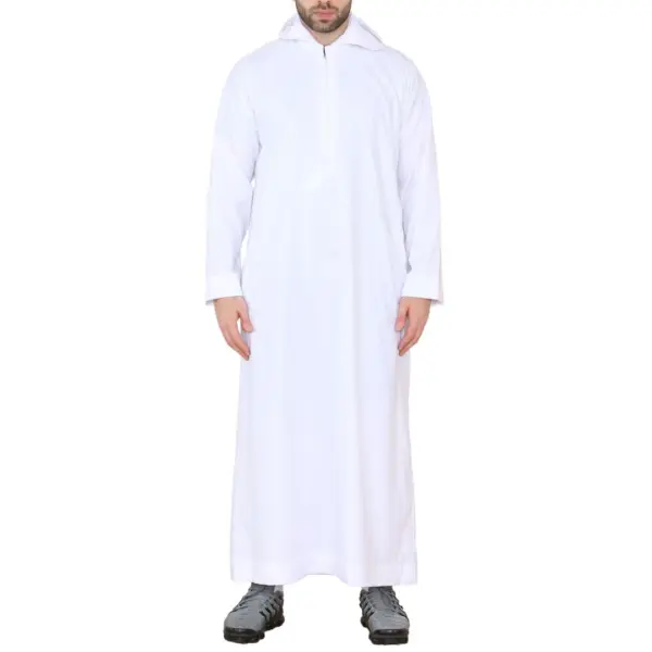 108 Mens White Muslim Slim or Regular Fit Hooded Thobe 1