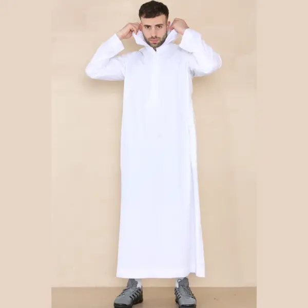 108 Mens White Muslim Slim or Regular Fit Hooded Thobe 2