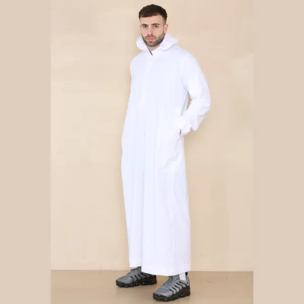 108 Mens White Muslim Slim or Regular Fit Hooded Thobe 4