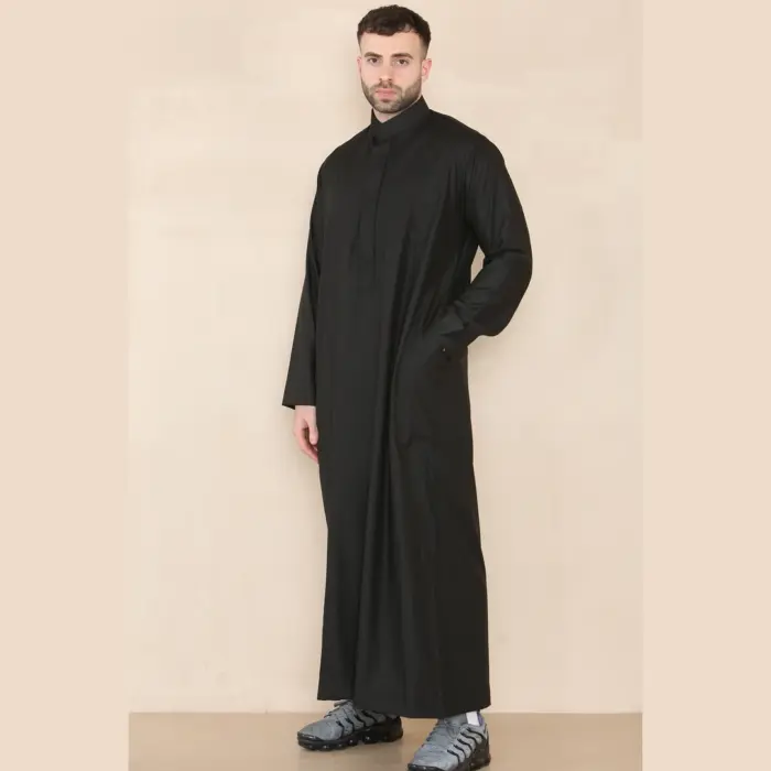 109 - Men's Black Muslim Eid Thobe with Nehru Collar - Image 2