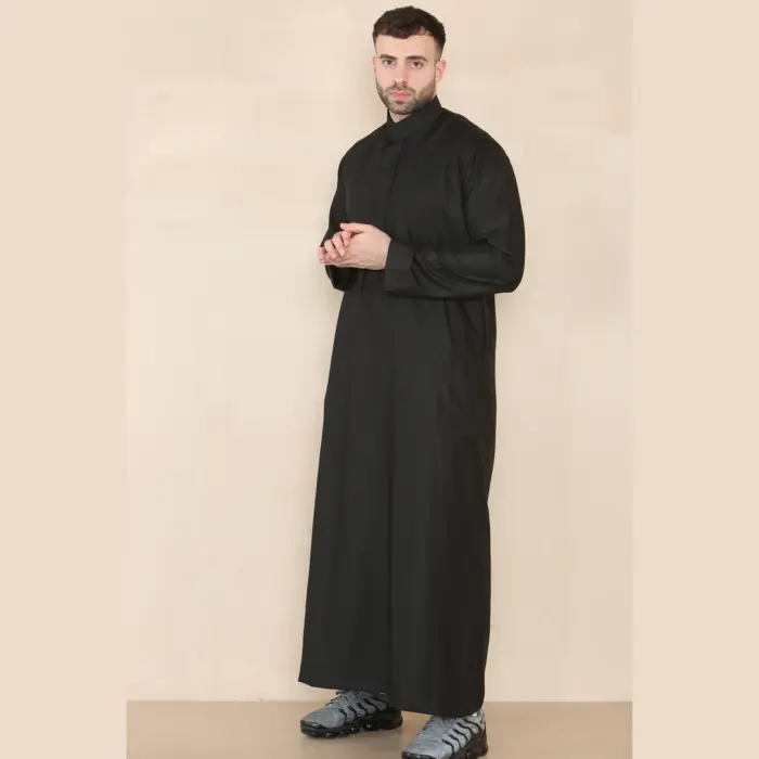109 - Men's Black Muslim Eid Thobe with Nehru Collar - Image 3