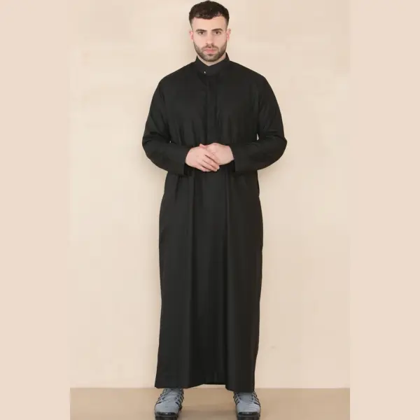 109 Mens Black Muslim Eid Thobe with Nehru Collar 4