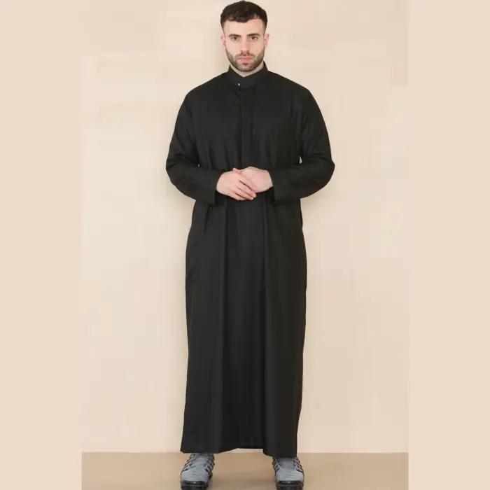 109 - Men's Black Muslim Eid Thobe with Nehru Collar - Image 1