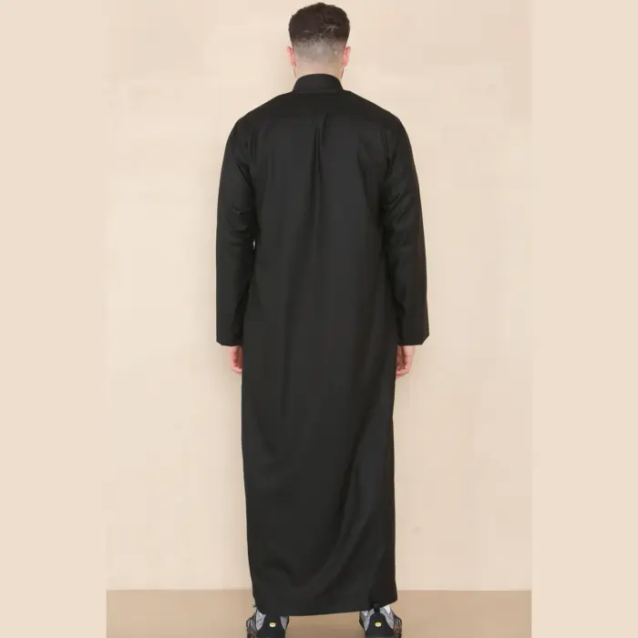 109 - Men's Black Muslim Eid Thobe with Nehru Collar - Image 4