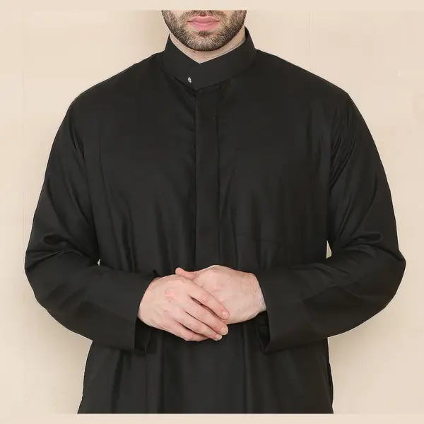 109 Mens Black Muslim Eid Thobe with Nehru Collar 6