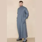 109 - Men's Grey Muslim Eid Thobe with Nehru Collar - Image 2