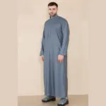 109 - Men's Grey Muslim Eid Thobe with Nehru Collar - Image 3