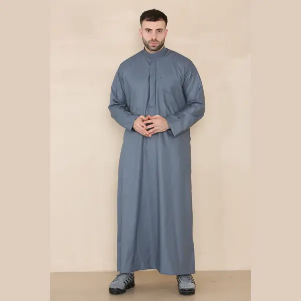 109 Mens Grey Muslim Eid Thobe with Nehru Collar 4