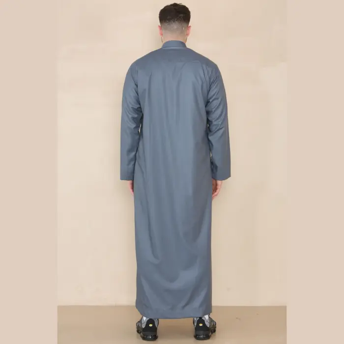 109 - Men's Grey Muslim Eid Thobe with Nehru Collar - Image 4