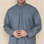 109 - Men's Grey Muslim Eid Thobe with Nehru Collar - Image 5