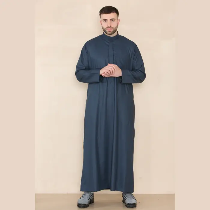 109 - Men's Navy Muslim Eid Thobe with Nehru Collar - Image 1