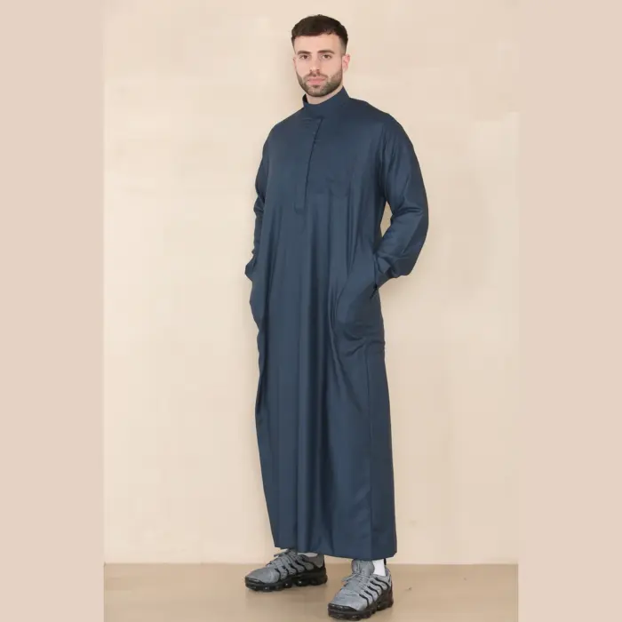 109 - Men's Navy Muslim Eid Thobe with Nehru Collar - Image 2
