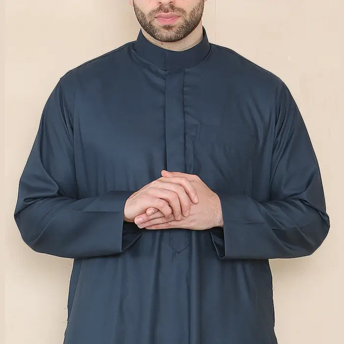 109 - Men's Navy Muslim Eid Thobe with Nehru Collar - Image 4