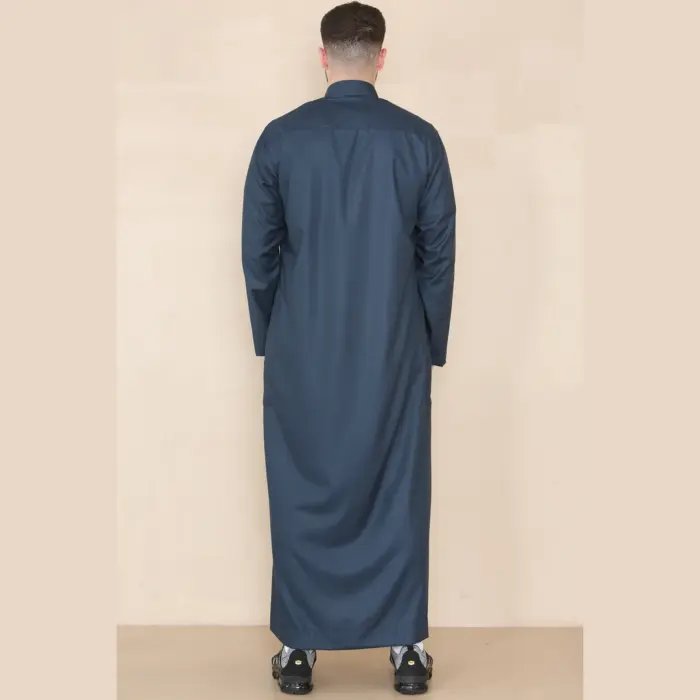 109 - Men's Navy Muslim Eid Thobe with Nehru Collar - Image 5