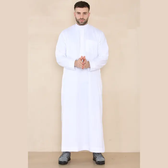 109 - Men's White Muslim Eid Thobe with Nehru Collar - Image 1