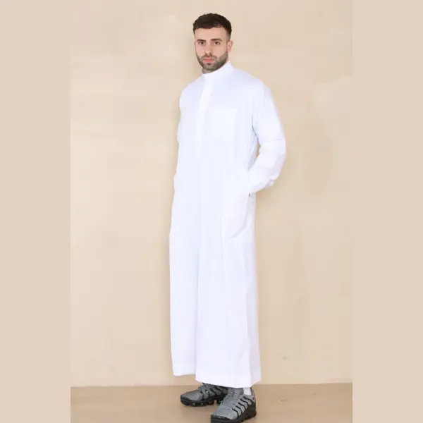 109 Mens White Muslim Eid Thobe with Nehru Collar 3