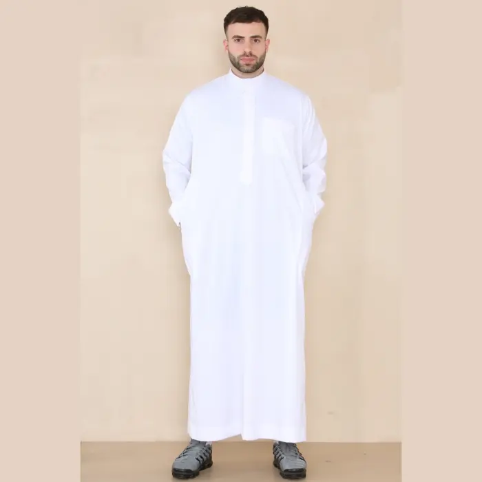 109 - Men's White Muslim Eid Thobe with Nehru Collar - Image 3