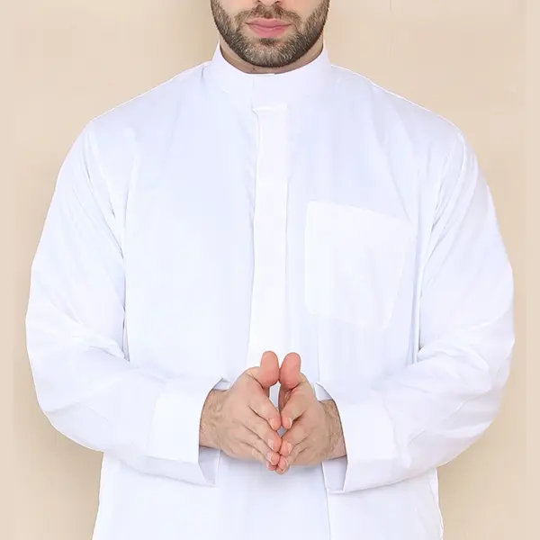 109 Mens White Muslim Eid Thobe with Nehru Collar 5