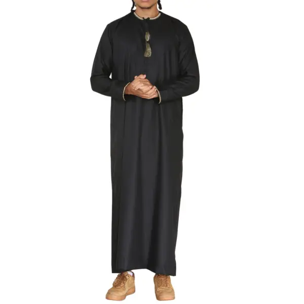 110 Mens Black Muslim Eid Thobe with Nehru Collar 1