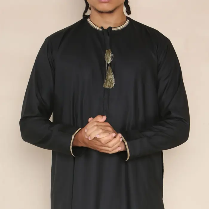 110 - Men's Black Islamic Eid Thobe Jubba with Tassel - Image 2