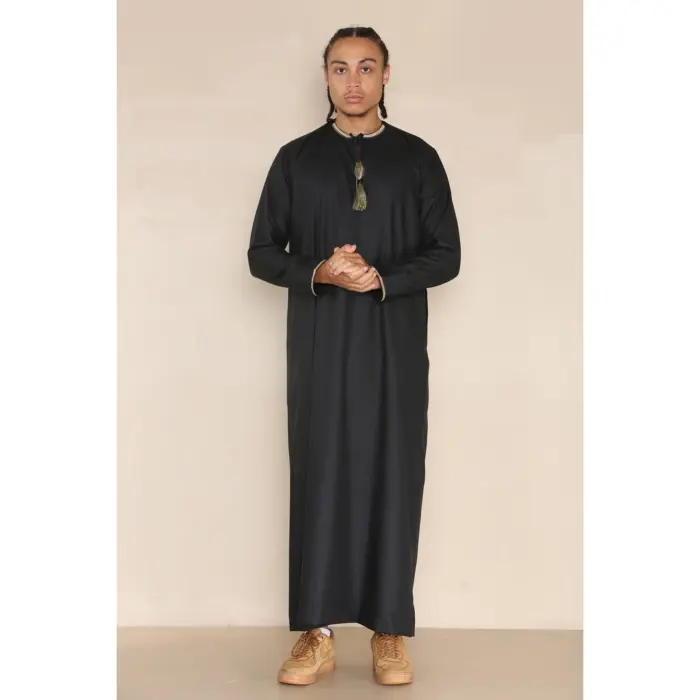 110 - Men's Black Islamic Eid Thobe Jubba with Tassel - Image 1