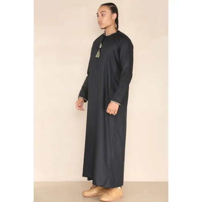 110 - Men's Black Islamic Eid Thobe Jubba with Tassel - Image 3