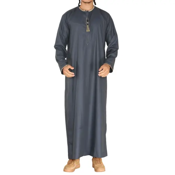 110 Mens Grey Muslim Eid Thobe with Nehru Collar 1