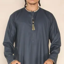 Alternative view of 110 - Men's Grey Islamic Eid Thobe Jubba with Tassel