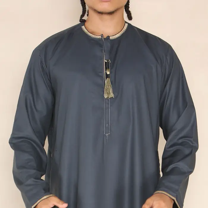 110 - Men's Grey Islamic Eid Thobe Jubba with Tassel - Image 2