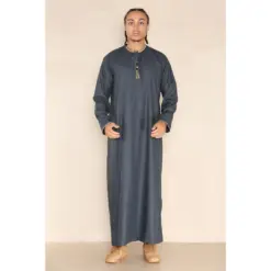 110 - Men's Grey Islamic Eid Thobe Jubba with Tassel
