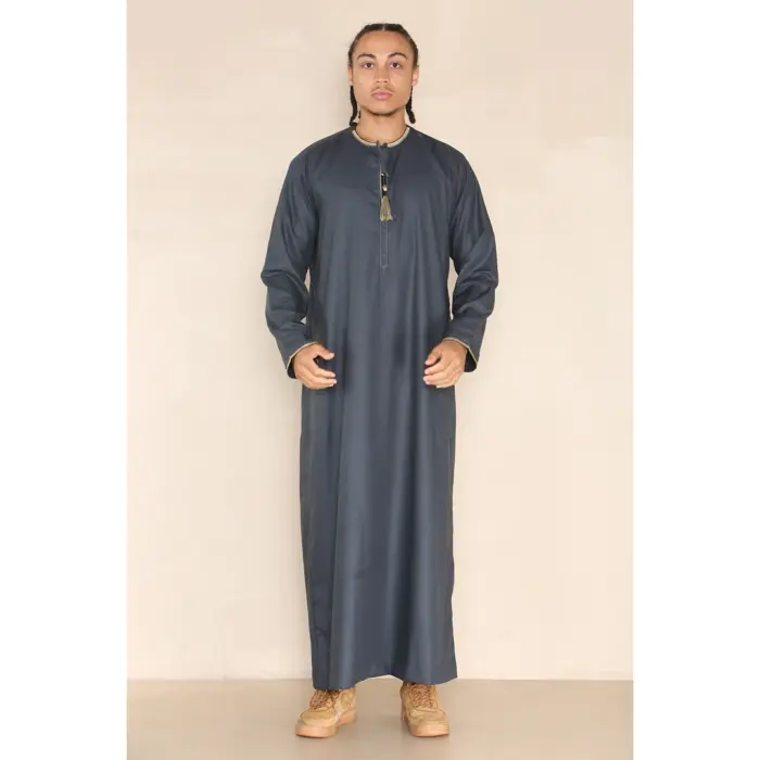 110 - Men's Grey Islamic Eid Thobe Jubba with Tassel - Image 1