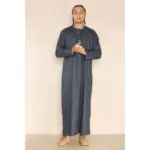 110 - Men's Grey Islamic Eid Thobe Jubba with Tassel - Image 3