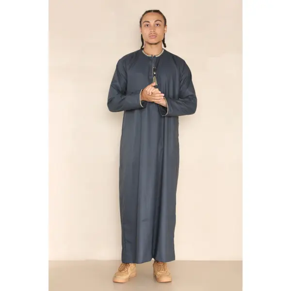 110 Mens Grey Muslim Eid Thobe with Nehru Collar 4