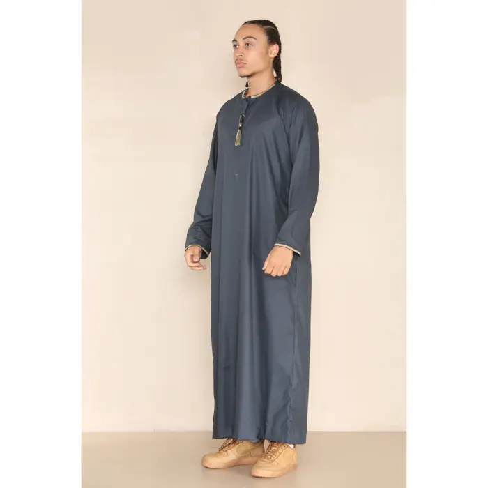 110 - Men's Grey Islamic Eid Thobe Jubba with Tassel - Image 4
