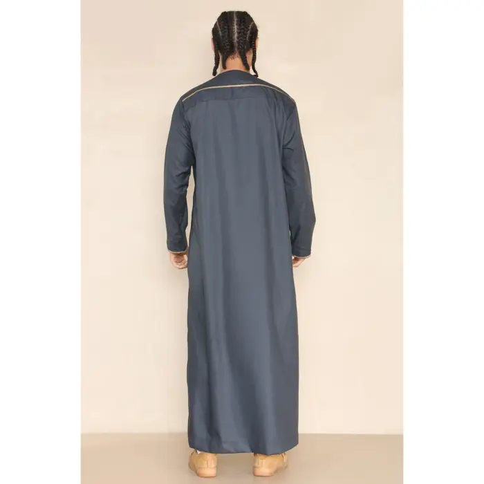 110 - Men's Grey Islamic Eid Thobe Jubba with Tassel - Image 6