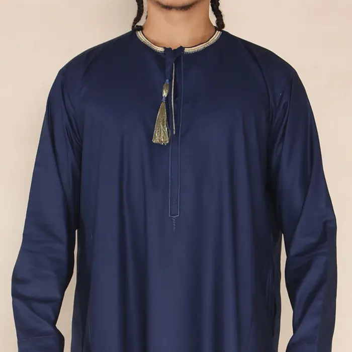 110 - Men's Navy Islamic Eid Thobe Jubba with Tassel - Image 2