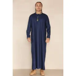 110 - Men's Navy Islamic Eid Thobe Jubba with Tassel