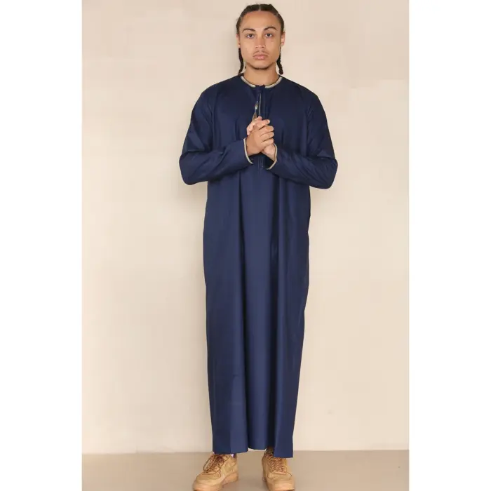 110 - Men's Navy Islamic Eid Thobe Jubba with Tassel - Image 4