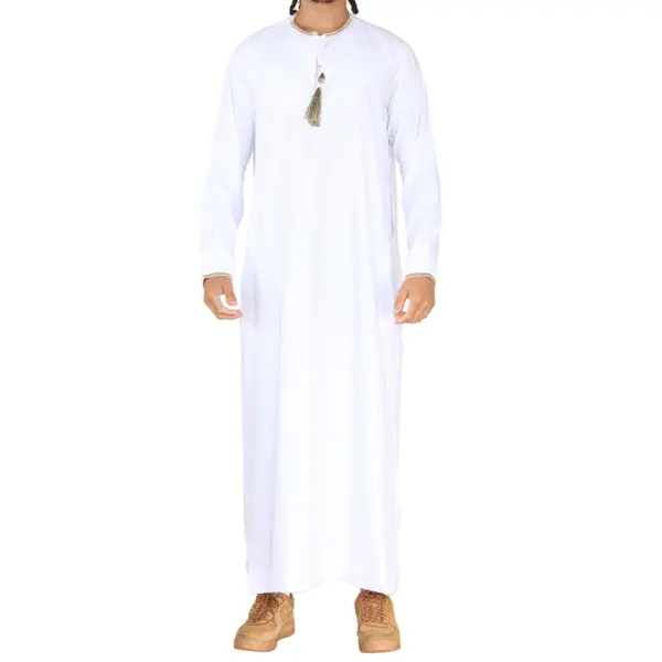 110 Mens White Muslim Eid Thobe with Nehru Collar Thobez 1