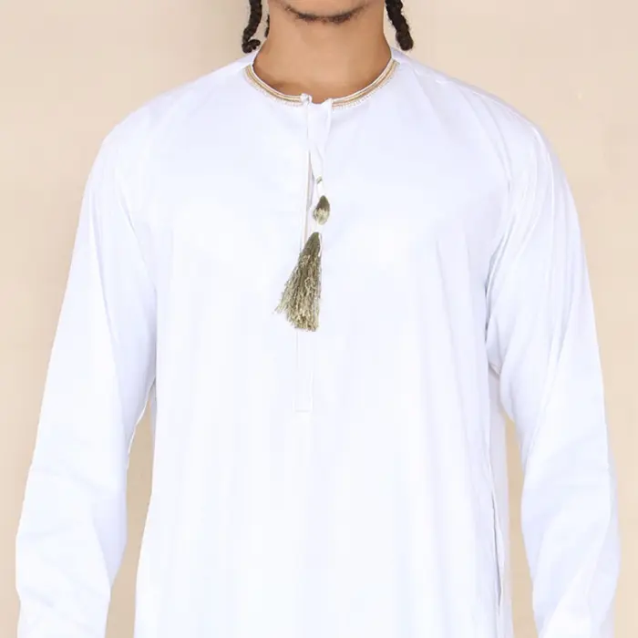 110 - Men's White Islamic Eid Thobe Jubba with Tassel - Image 2