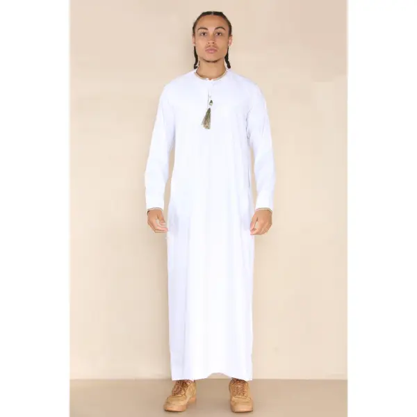 110 Mens White Muslim Eid Thobe with Nehru Collar Thobez 3