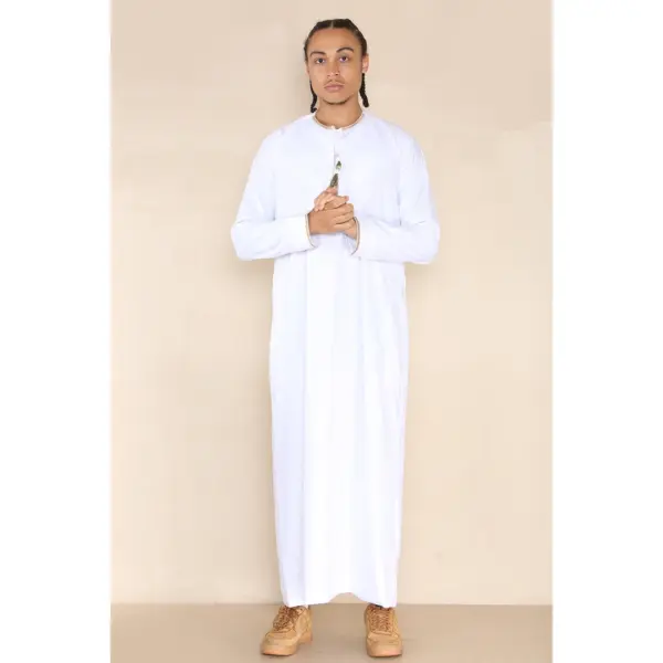 110 Mens White Muslim Eid Thobe with Nehru Collar Thobez 4