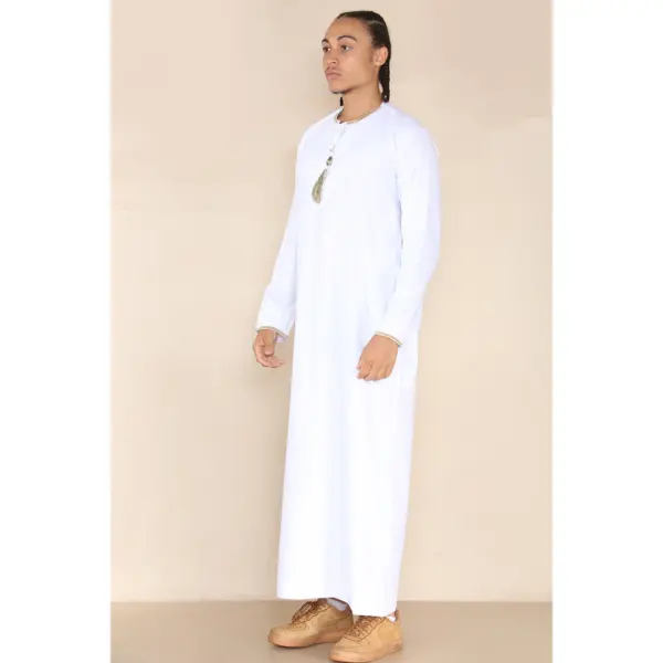 110 Mens White Muslim Eid Thobe with Nehru Collar Thobez 5