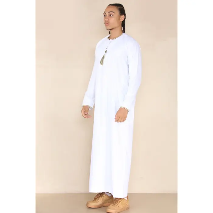 110 - Men's White Islamic Eid Thobe Jubba with Tassel - Image 4