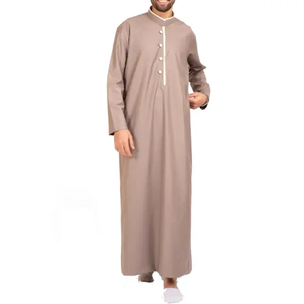 112 Mens Beige Stand Collar Thobe Islamic Clothing 1