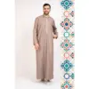 112 - Men's Beige Stand Collar Thobe Islamic Clothing