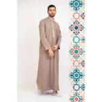 112 - Men's Beige Stand Collar Thobe Islamic Clothing - Image 3
